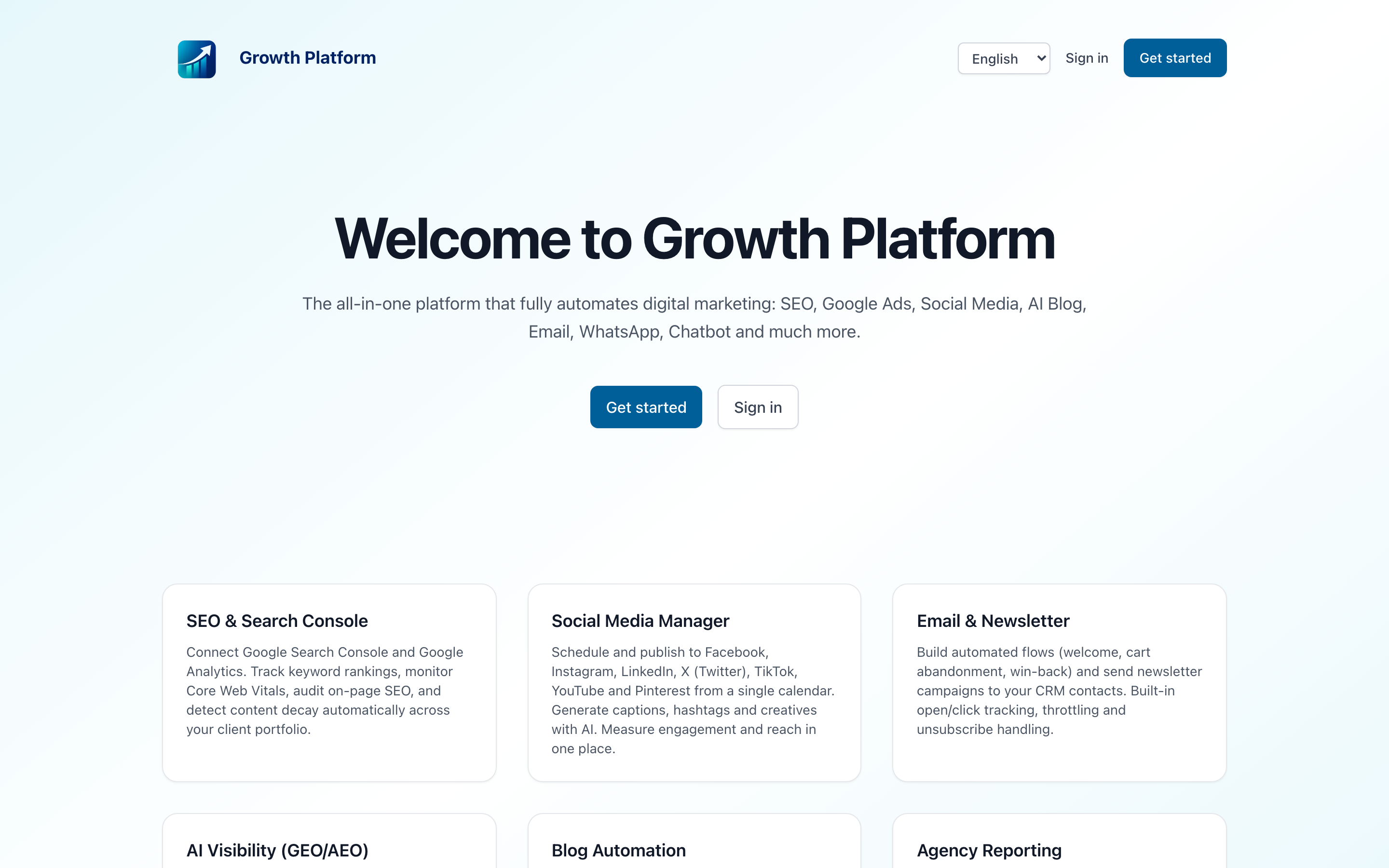 Growth Platform — live screenshot